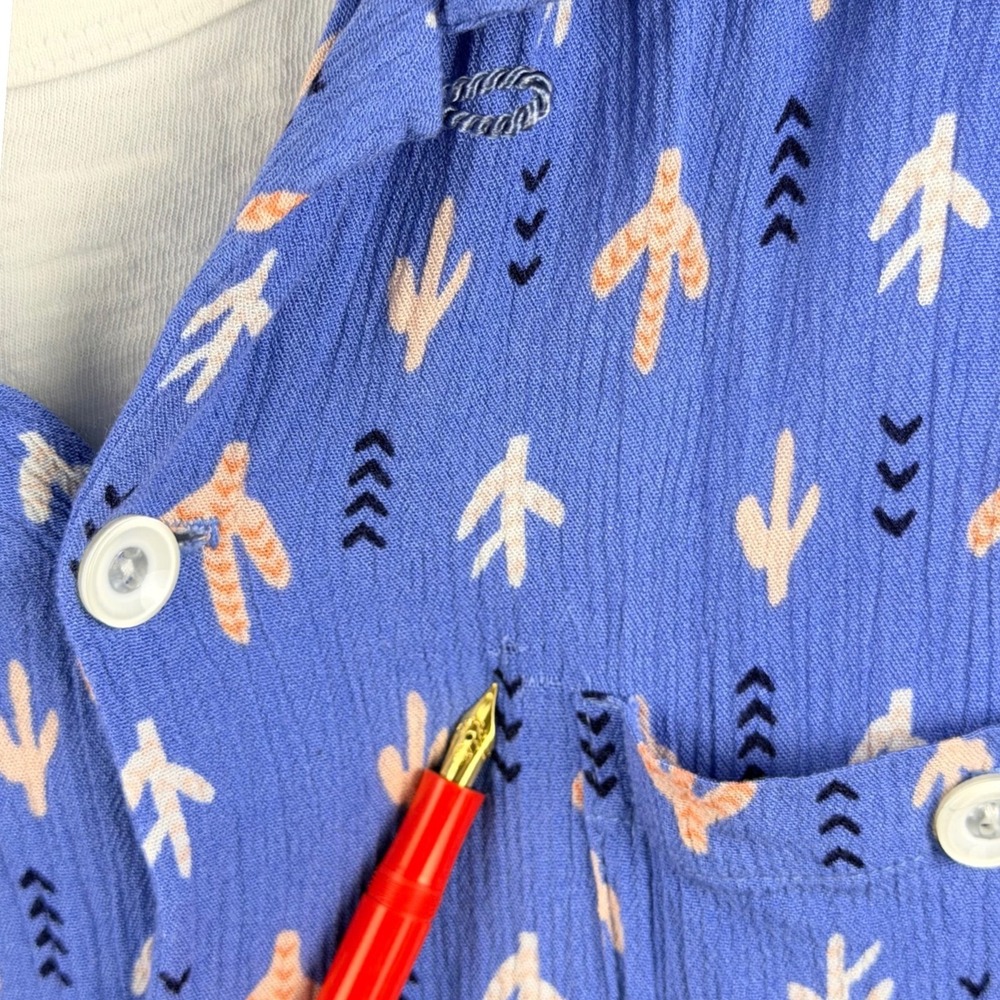 Swankys Crinkle Crepe Camp Shirt Men XL Blue Short Sleeve Pocket Boho Retro L.A. - Picture 11 of 11